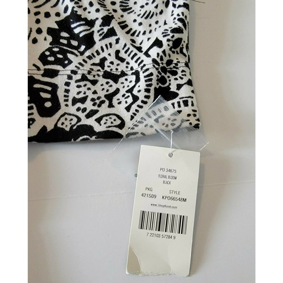 Koret Black Floral Knit Top 100% Cotton Shell & Sequin Detail Sz L LS NEW - Picture 5 of 6